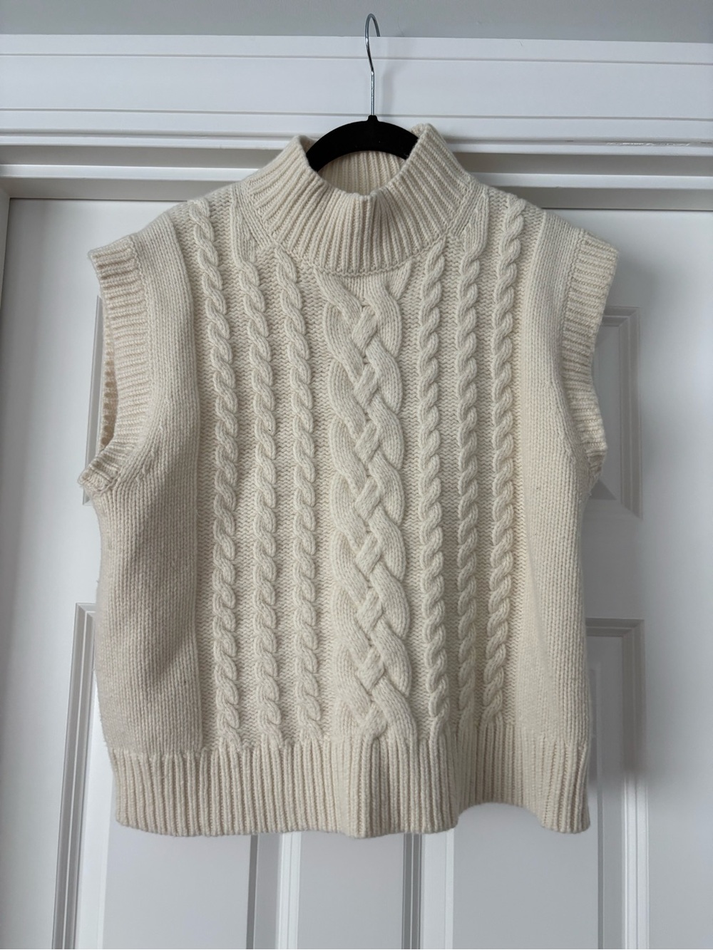 Boden Cream Cable-Knit Sleeveless Turtleneck Sweater Vest